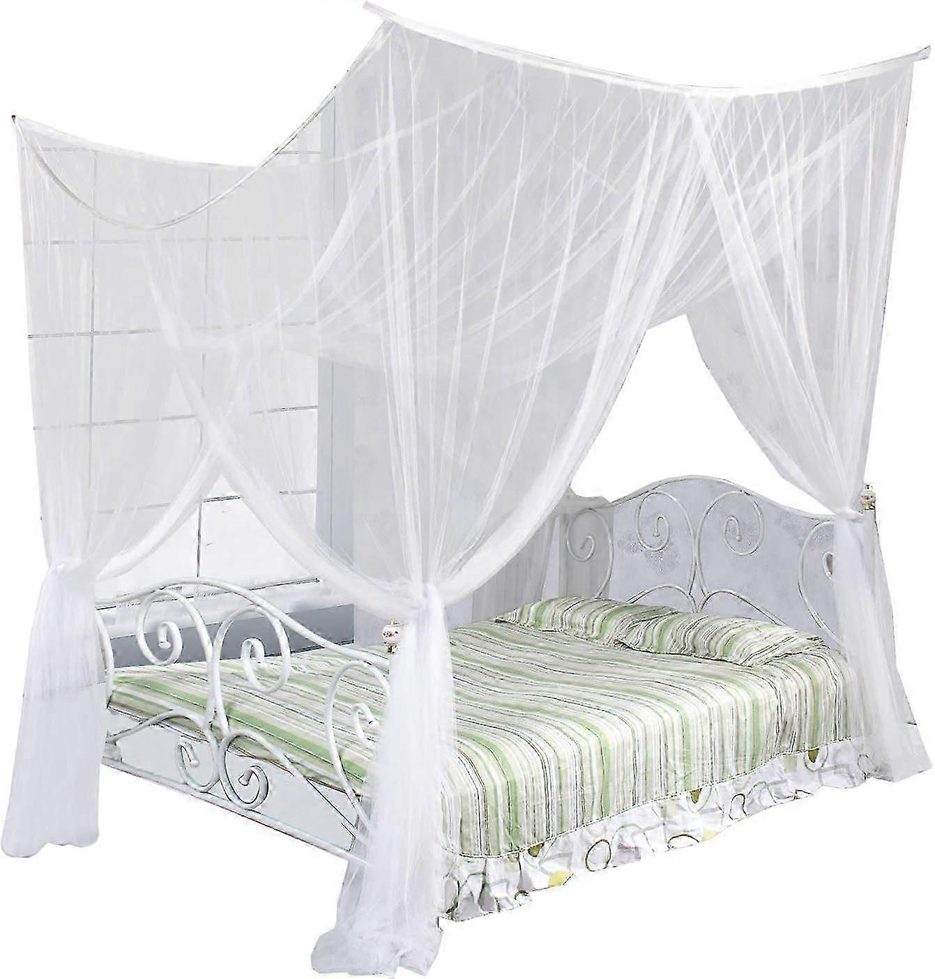 Dekoratives elegantes Bettnetz-Baldachin-Set mit vier Eckpfosten, weiß, Voll-/Queensize-Bett-/Kingsize-Bett, 19x21x24 cm