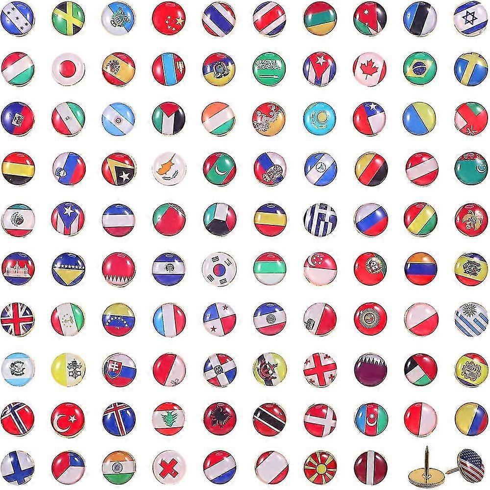 Hjyang 100 Pieces Creative Push Pins National Flag Thumbtack Country Map Push Pins For Bulletin Board, Map, Office MHD