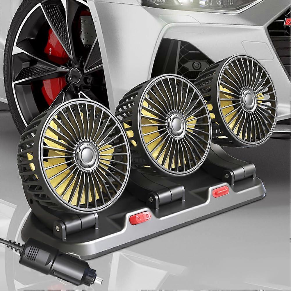 ThreeHead Car Fan, Cigarette Lighter Powered Car Cooling Fan, 2 Speed Adjustable