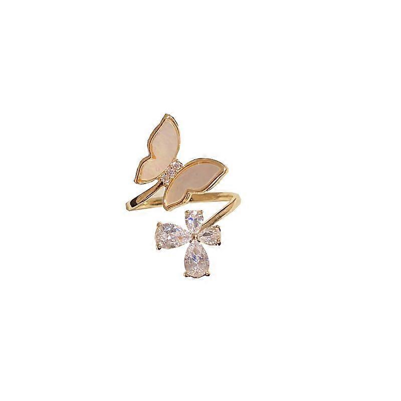 Shell butterfly ring cold style simple trendy diamond super flash open ring for women
