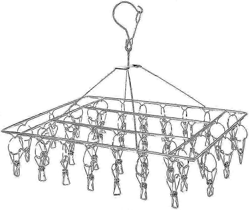 Stainless Steel Clothes Rack With 36 Clothespins,Windproof Rectangular
