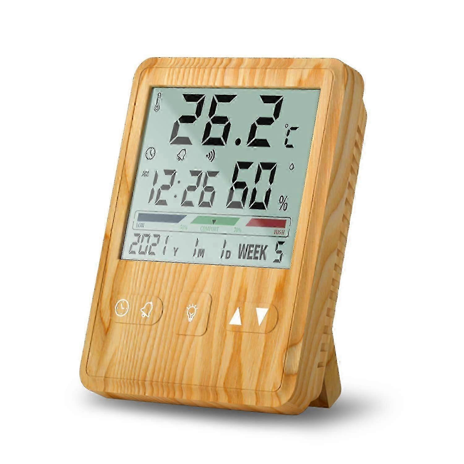 Indoor Digital Hygrometer Thermometer With 3.8" Lcd Display - Time And Date Display Backlight - Desktop Stand - Accurate Temperature Gauge - Humidity