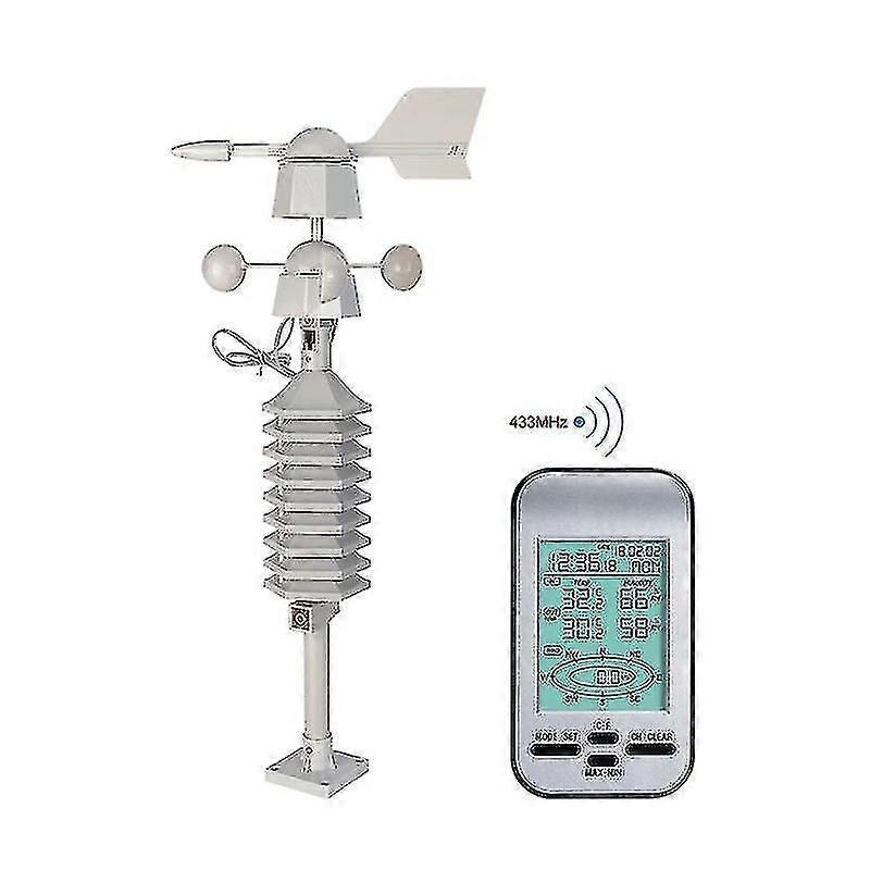 Wireless Anemometer Dual Mount Wind Sensor Lcd Weather Station Clock Wind Speed Direction Chill Home Temperature Humidity Meter