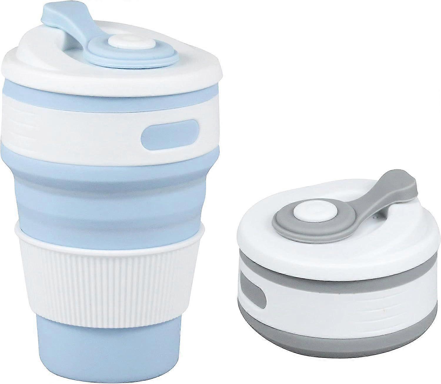 Collapsible Coffee Tumbler (2 packs, 350ml each) - Reusable Collapsible Silicone Cup for Camping and Travel - Grey/Blue