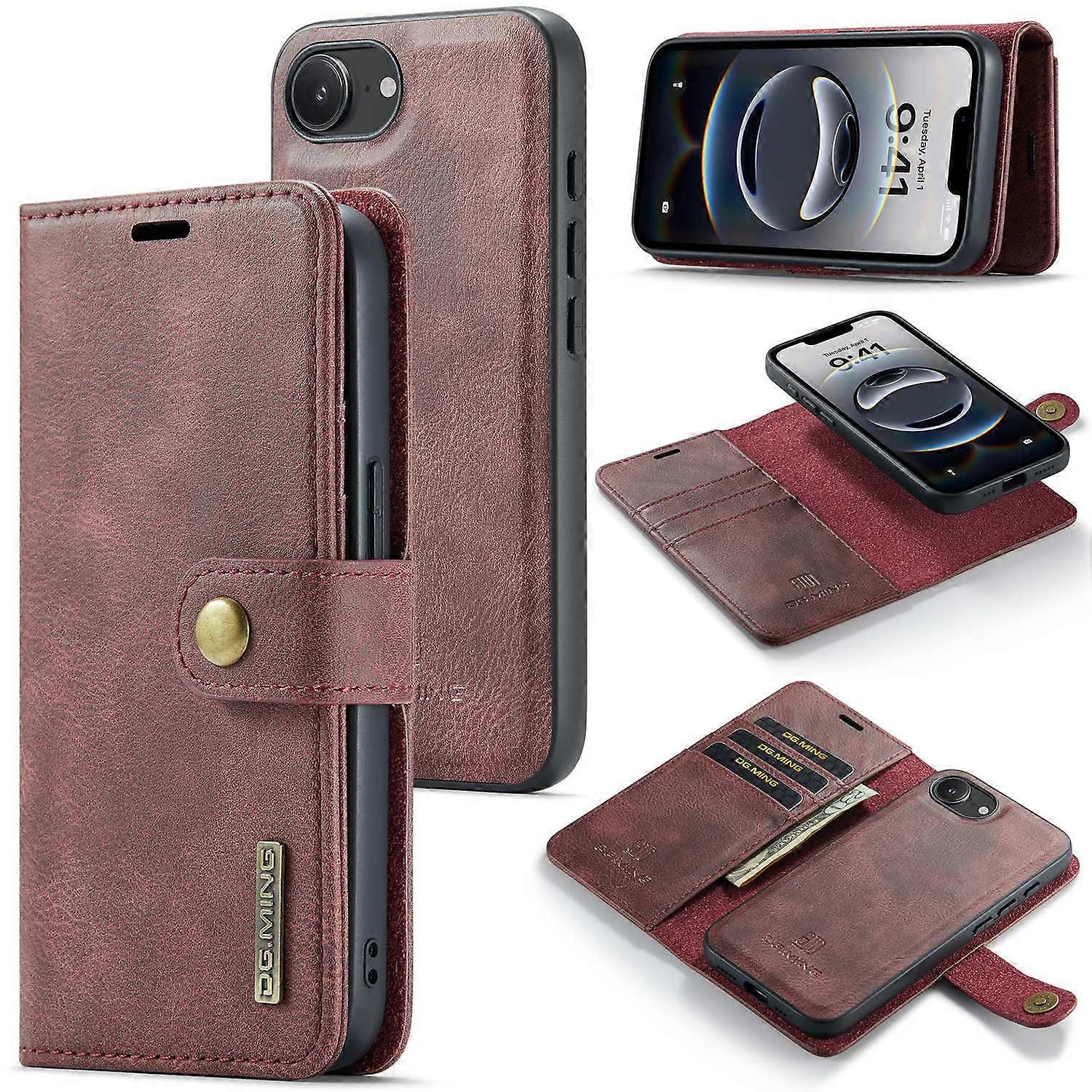 DG.MING for iPhone 16e Case Detachable Split Leather Phone Cover