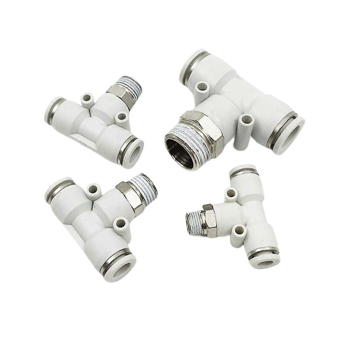 10pcs White APB PB4M5 Pneumatic MultiSize PB in Push PB Threaded Air Connector 3Way Tee