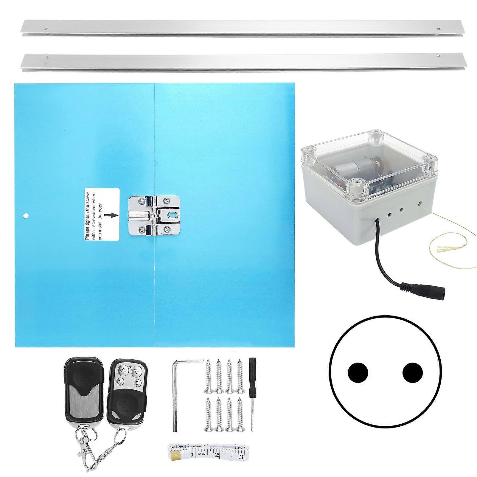 Automatisk Hønsehus Døråpner Ekstern Knapp 2-i-1 Lyssensor Timer 100-240V Aluminiumspanel EU-plugg Fjernkontroll Inkludert Montering Ki
