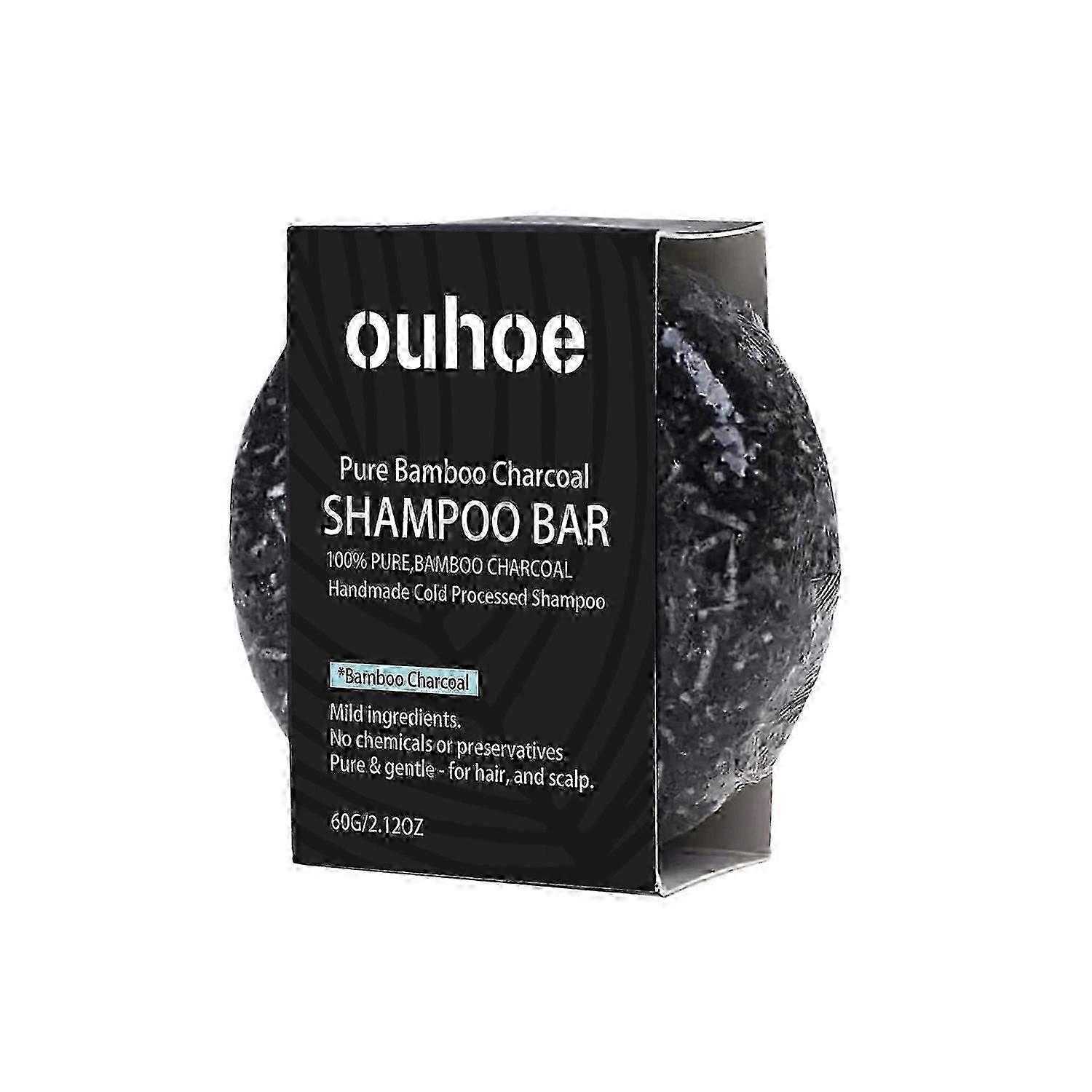OUHOE Organic Bamboo Charcoal Shampoo Bar, Curățare profundă a scalpului Puternic și puternic Păr Hrănitor Re