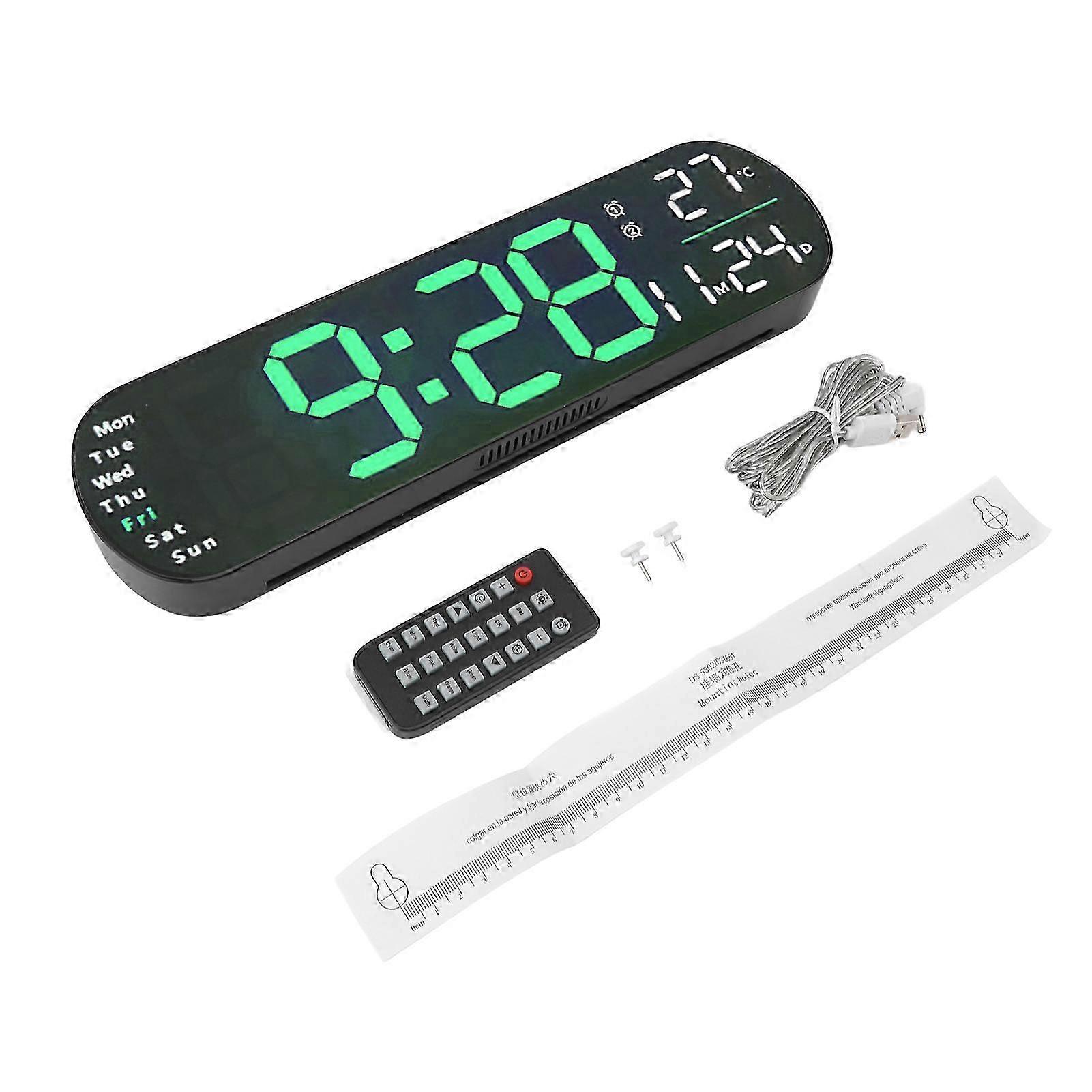 Digital Wall Clock, Remote Control, LED Screen, 8 Color Lights, Alarm Clock