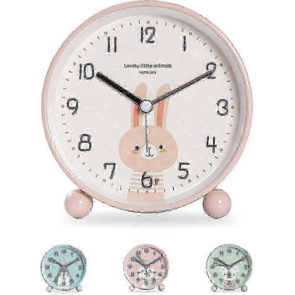 Educational Alarm Clock for Kids with Day/Night Display and Silent Operation, Battery-Powered Travel Clock with Pink Rabbit Night Light Design