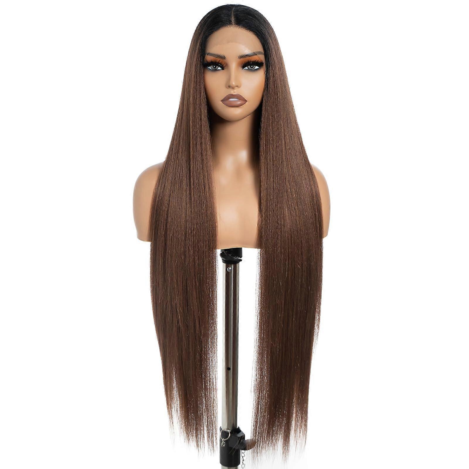 Yaki Synthetic Ombre Brown Wig Greenmirr Yaki Brown Lace Front Wig - 24in Long Straight  main image 2