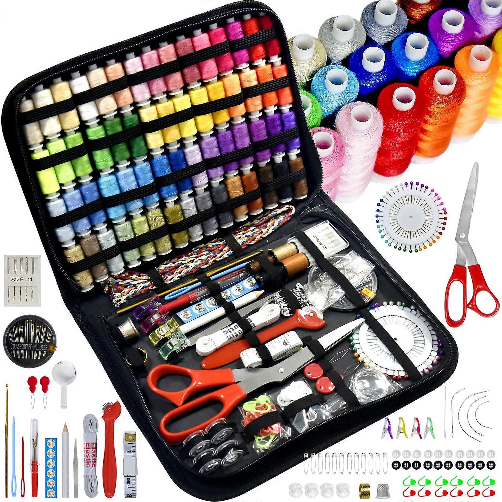 Sewing Kit with Case, Threads, 60 Scissors, Needles, Measure