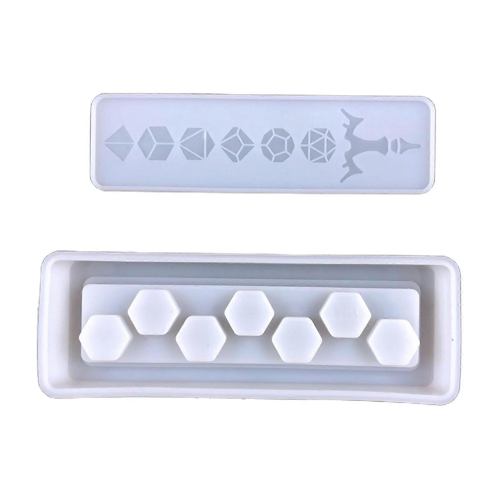 1 Set Hexagonal Dice Storage Box Drop Glue Mold Diy Rectangular Dice Storage Plus Cover Set Silicone Mold for DIY Crafts  White