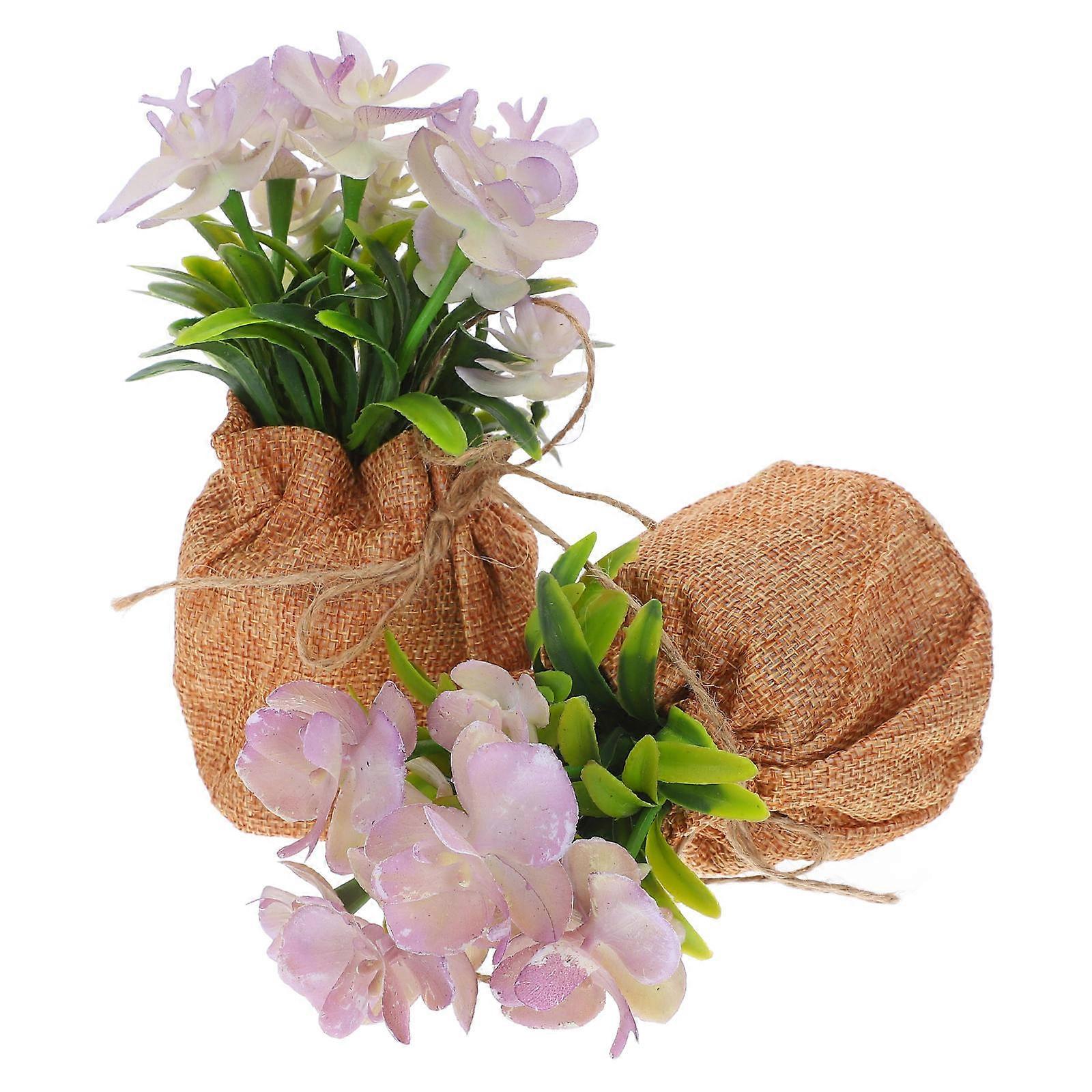 Romantic Decor, Symbolic Plastic Orchids with Burlap Pots for Home