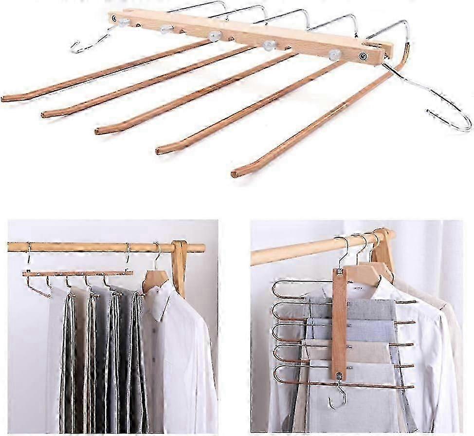 ​5-in-1 Space Saving Wooden Pants Hangers - Foldable Closet Organizer for Trousers, Jeans & Clothing Storage Solutions​_CP 2025