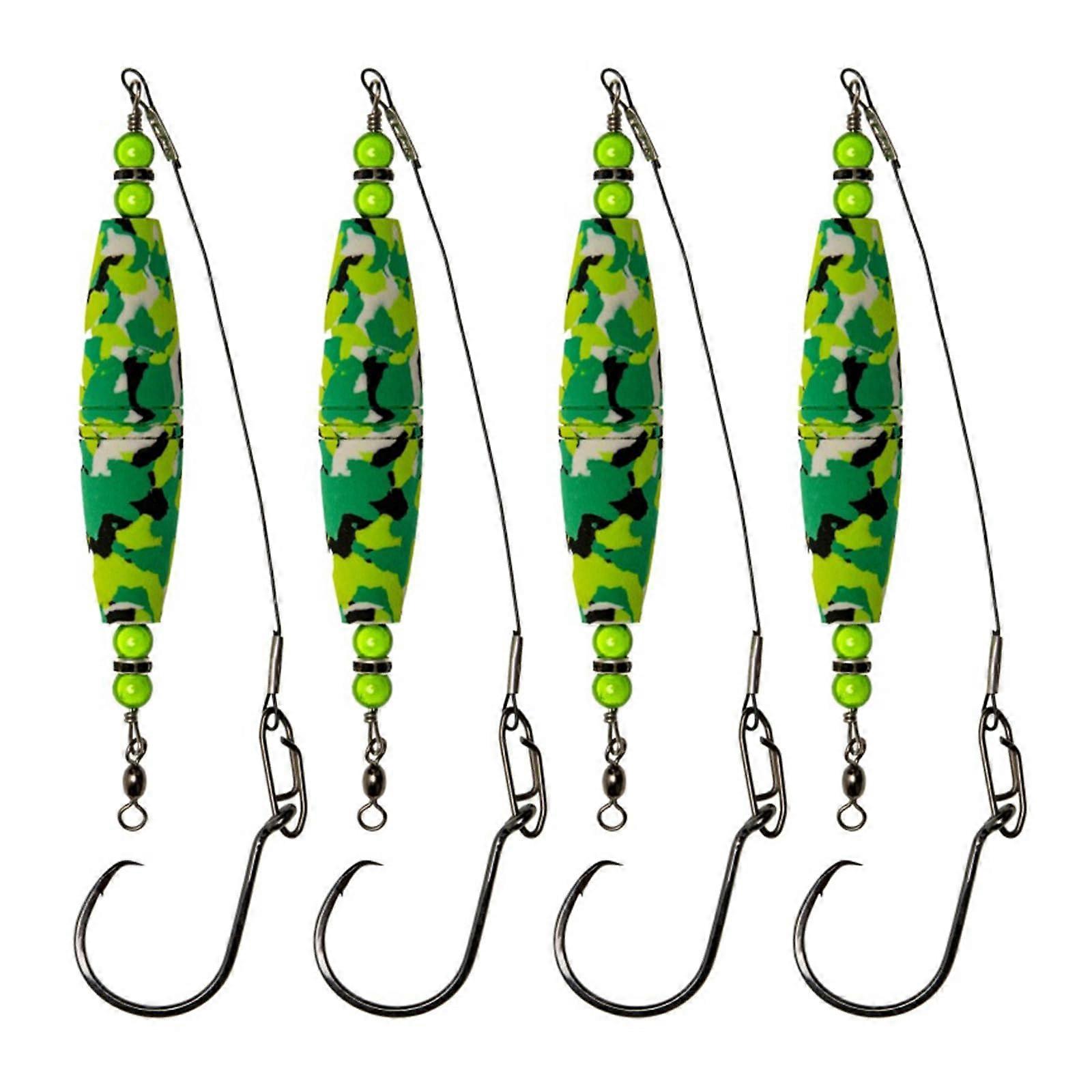 4pcs Catfish Float Rigs with Hooks Carbon Steel Rattle Line Foam Fishing Tackle Green, 7.6 cm