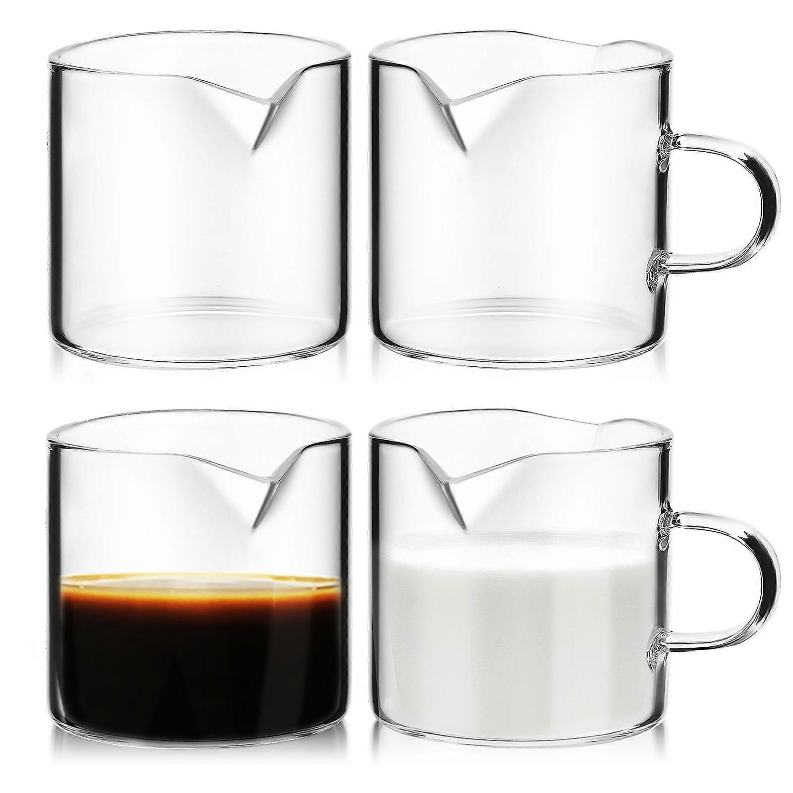 4pcs Glass Espresso Cups with Mini Creamer Pitchers for Coffee, Milk & Yogurt – Compact & Versatile Drinkware for Home, Office & Café Use