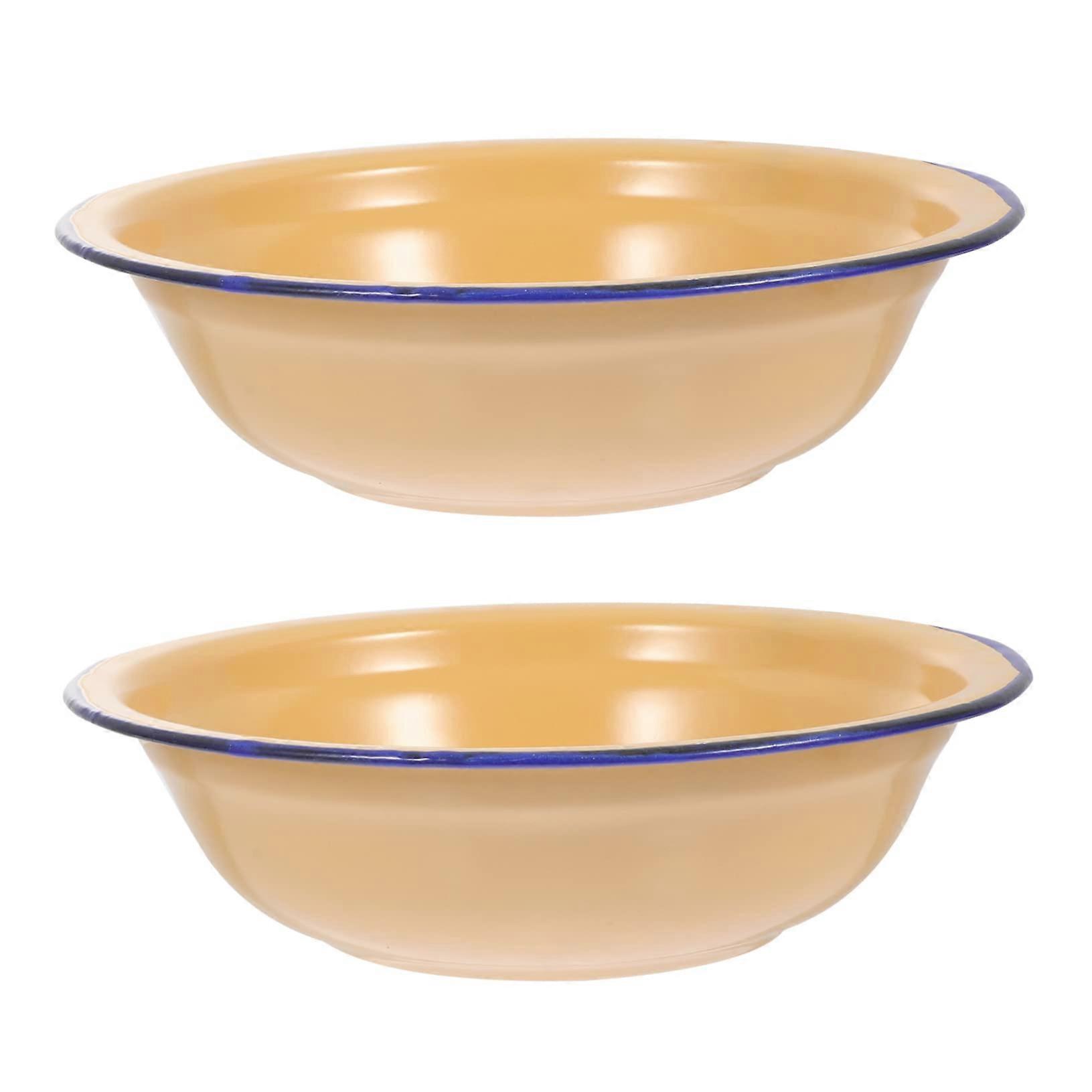 Enamel Soup Bowl for Home, Pack of 2 Enamel Soup Plates, Thickened and Robust for Daily Use as Home Decoration Yellow 18X18X5CM