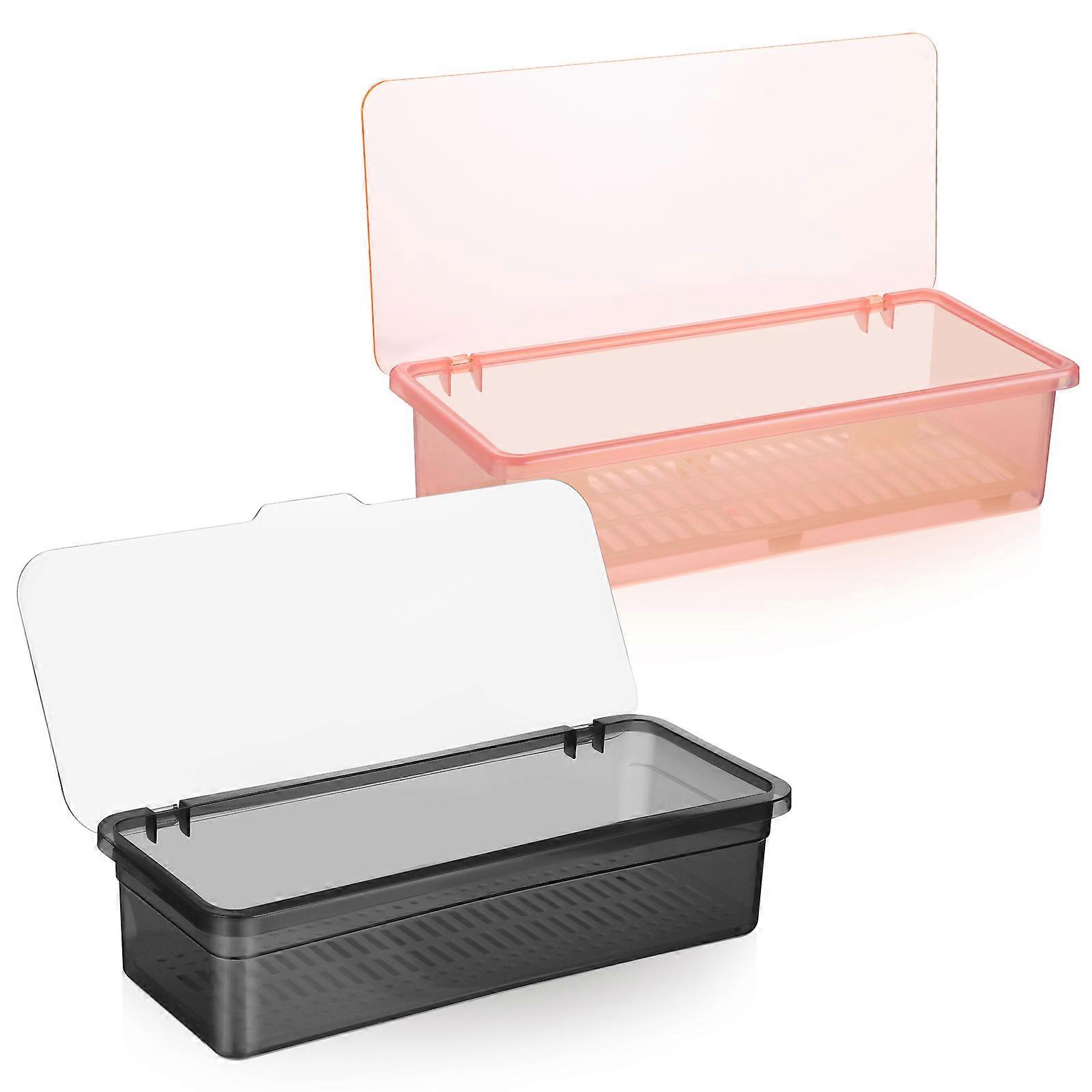 2 Pcs Food Grade Plastic Cutlery Organizer Trays with Lid – Transparent Silverware Storage Containers with Drain Board and Drainage Tray for Kitchen