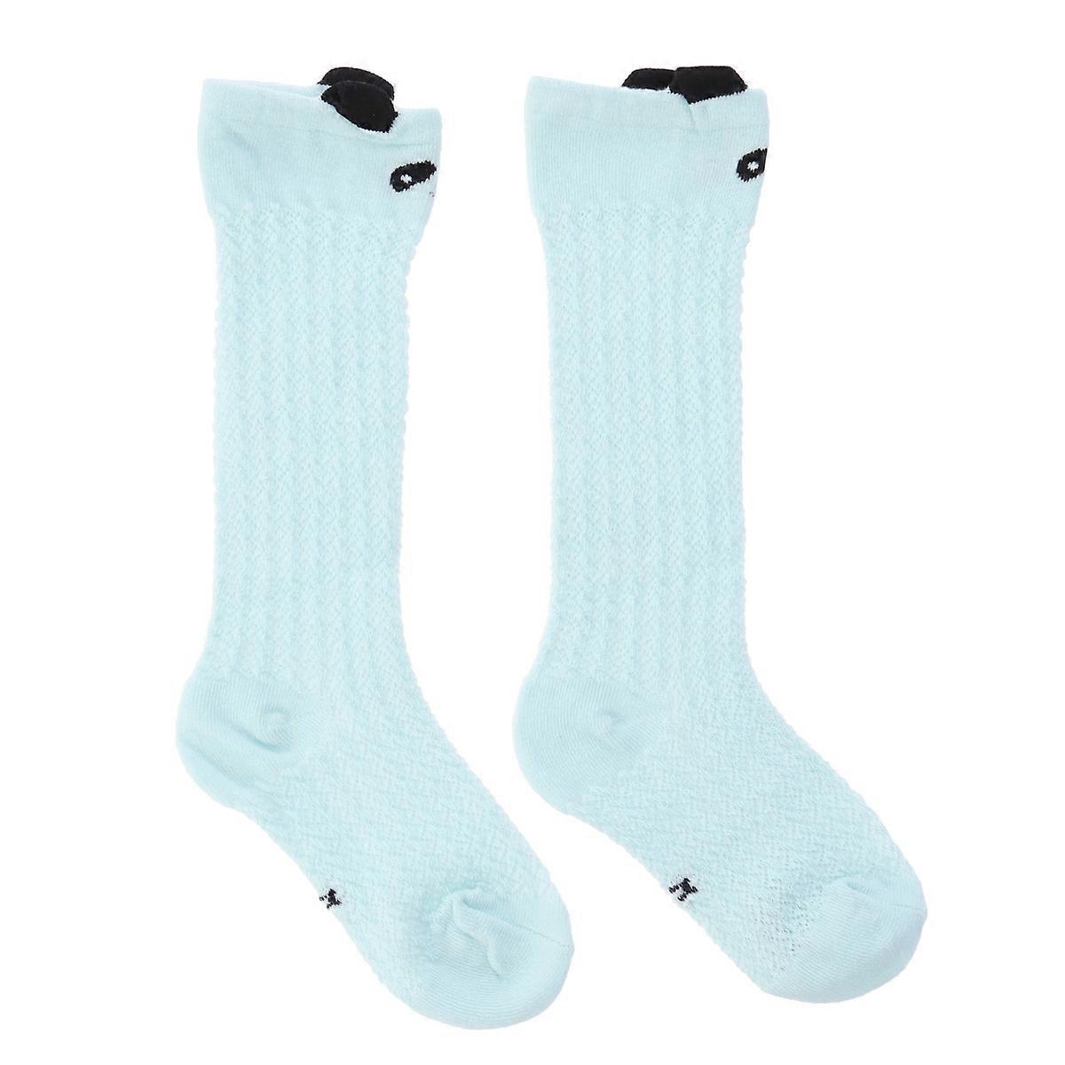 Cotton Knee Socks for Kid Child Girl Long Breathable Mesh Design Blue S Size 1Pair