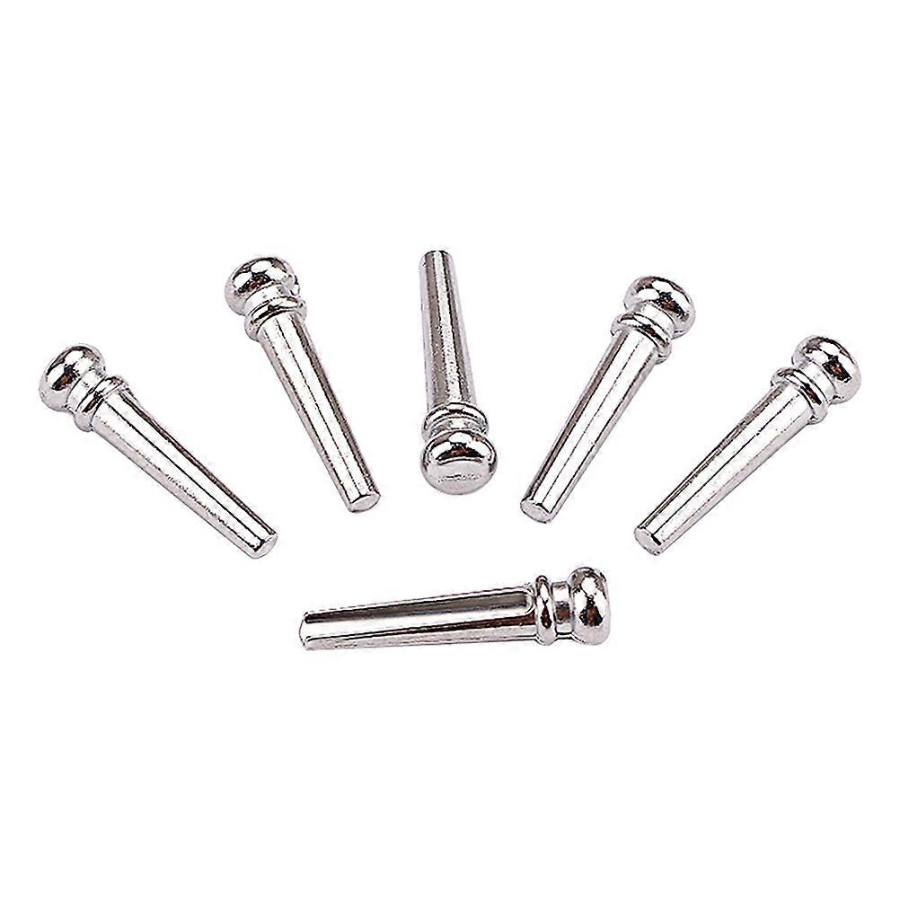 Guitar Bridge Pegs for Acoustic Guitar with Metal Material Silver Color Fits Most Instruments 6 Pieces