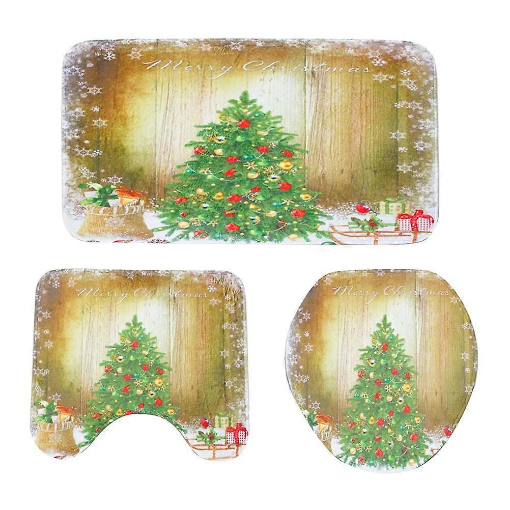 Tree Pattern Washroom Mat Set Anti-Slip Bathroom Use Multi-Colored 45x75cm 3Set