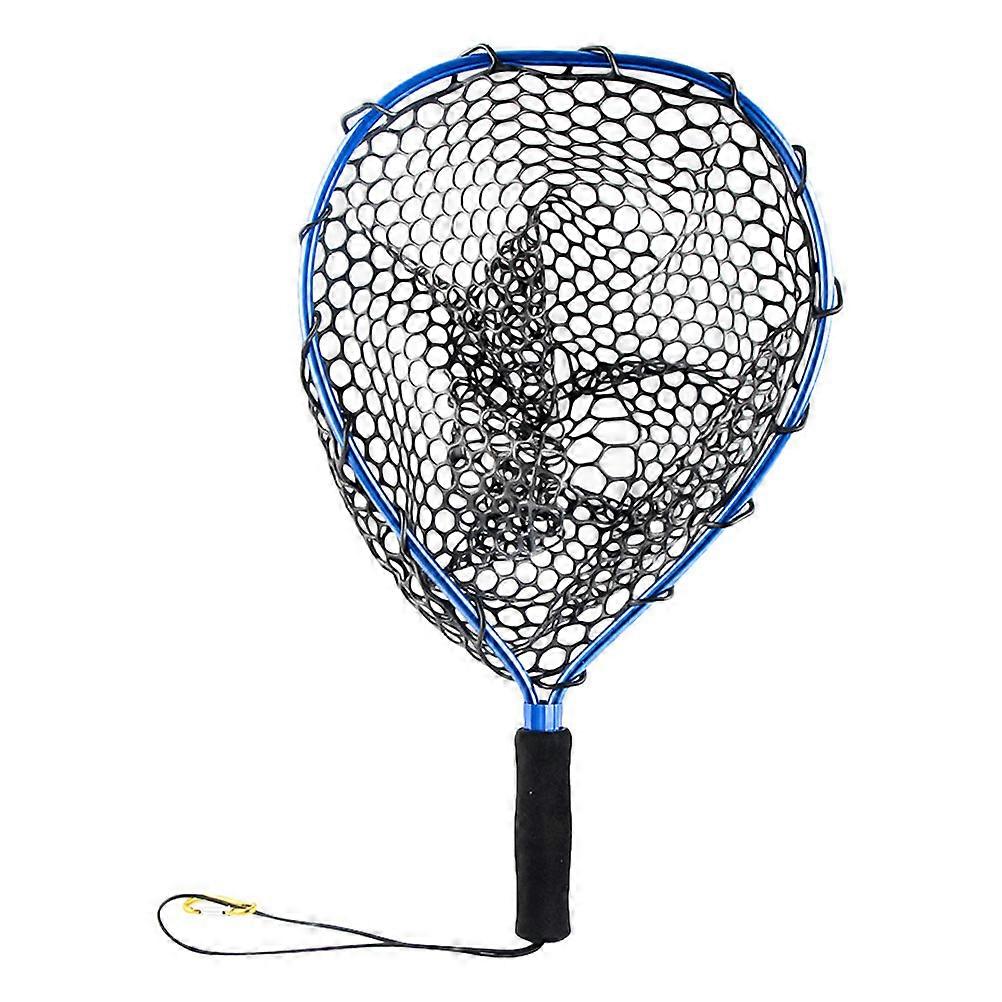 Hand Fishing Net Rubber Mesh Mucus Portable Anglers Boat Fishing Black 48X30CM 1Pc