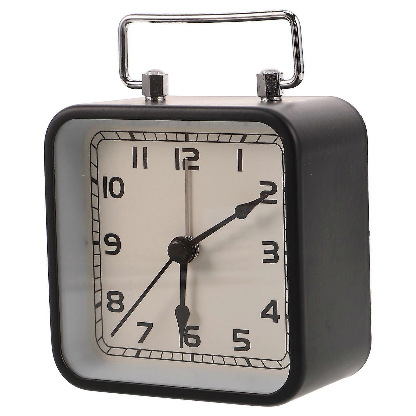 Vintage Style Silent Square Alarm Clock with Light, Battery Operated Small Desk Clock for Students, Non Ticking Metal Case with Clear Glass Face for