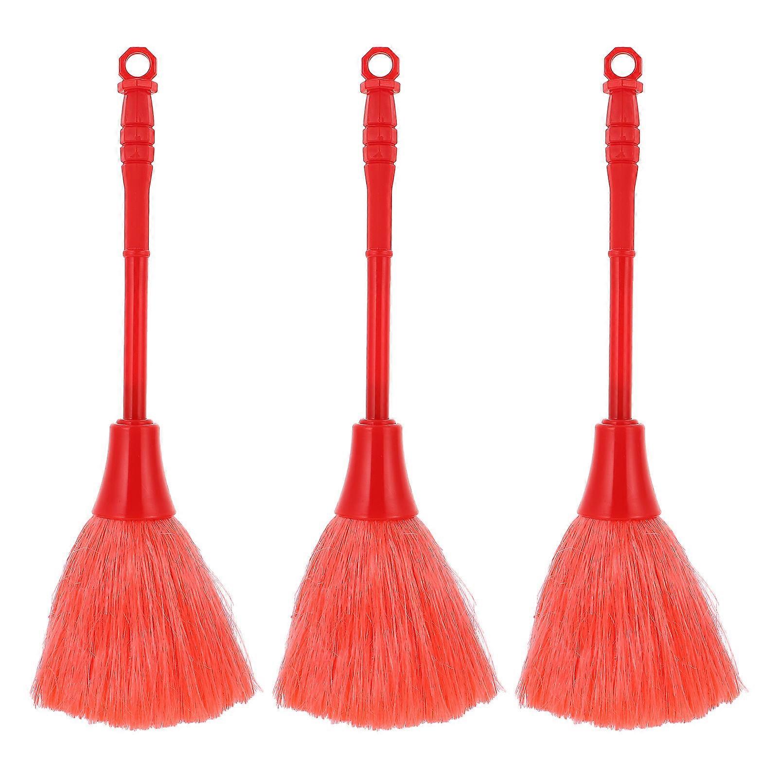 Static Duster 3pcs Small Duster Brush Non Slip Handle Dusting Sweeping Brush Temple Statue Collectables Cleaning Supplies For Home Office Shop Red