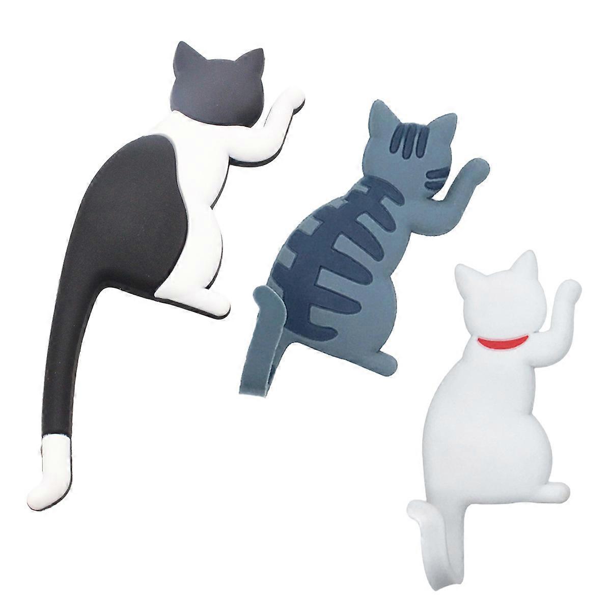 Fridge Magnets Hooks Cat Shape Realistic Design Rubber Material Home Decoration 3Pcs