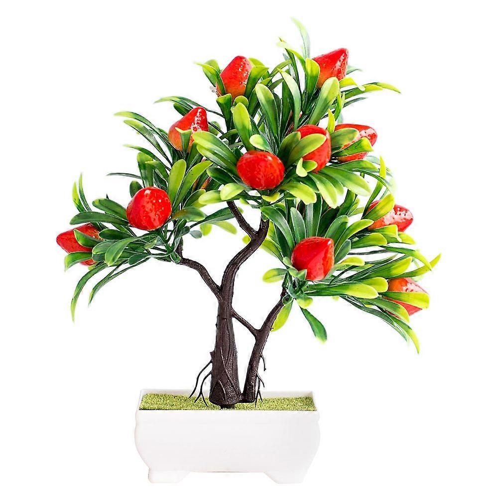 Artificial Strawberry Tree Simulation Bonsai Decor for Home Indoor Desktop – Small Faux Fruit Plant, No Watering Needed, Versatile DIY and Wedding