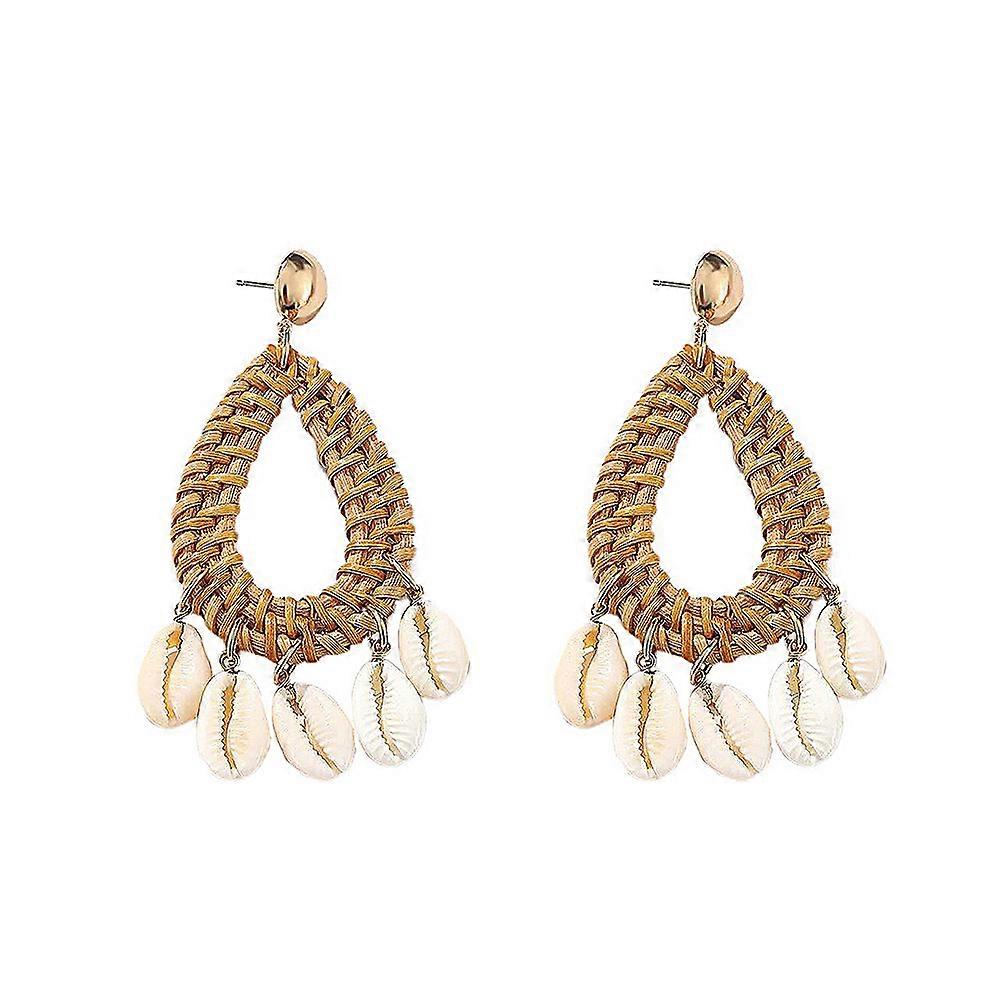 Water Drop Eardrop Rattan Earring Retro Style Handmade Jewelry for Women 1Pair
