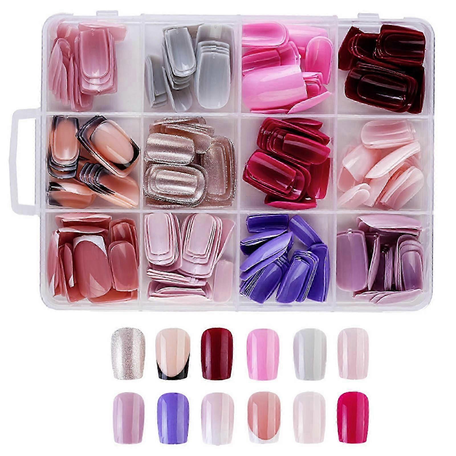 French Tip Press on Nails Medium Square Press Ons with Lines Design Designs Stick on Nails