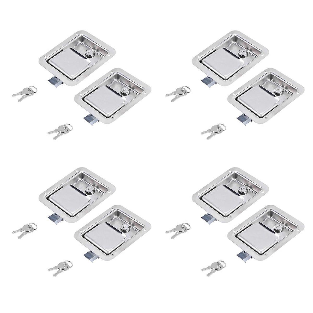 Hardware 8 Pack Stainless Steel Paddle Latch with Lock & Key - Flush Single Point Handle for Door Tr