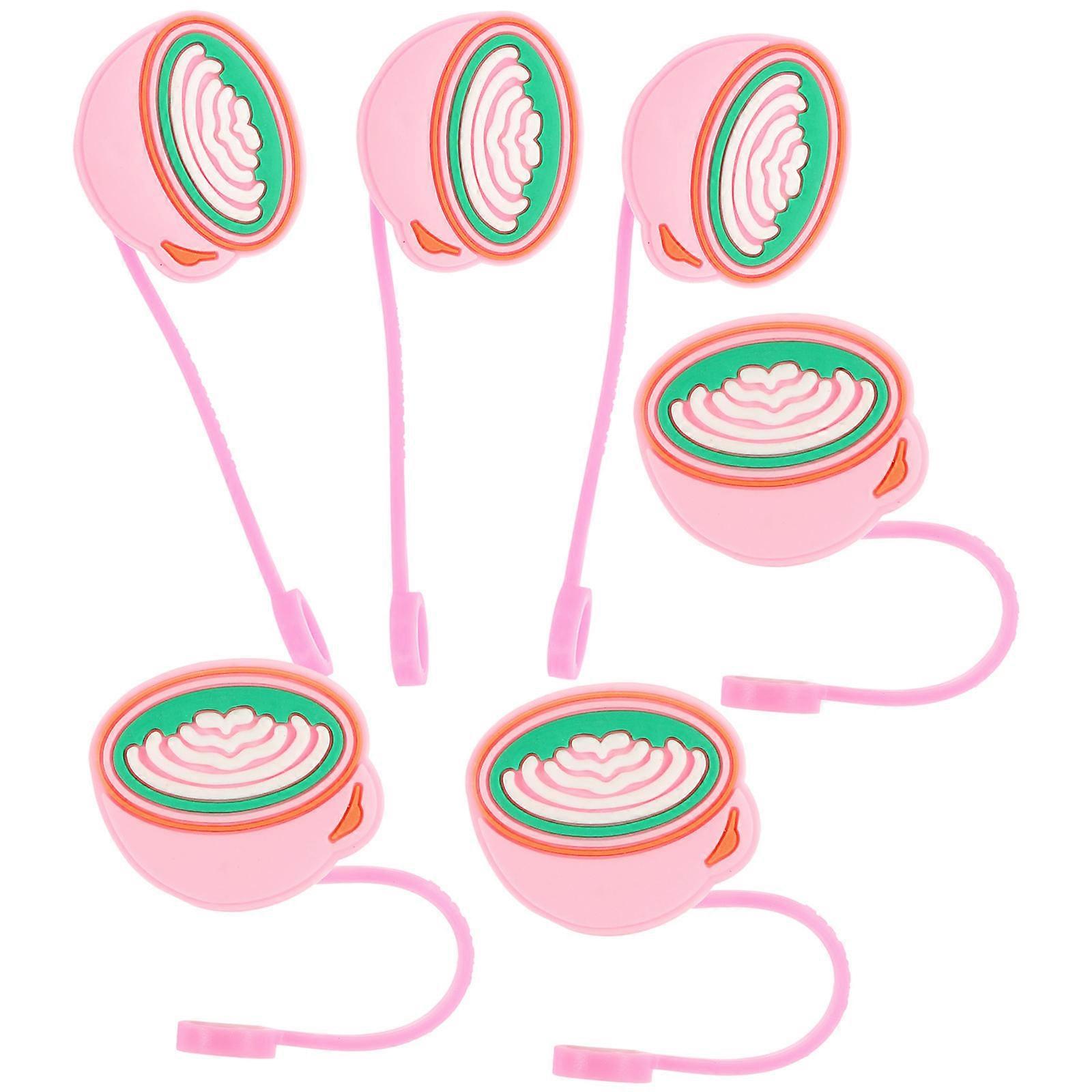 Decorative Silicone Straw Tips Covers Drinking Straw Assorted Color 8x3.2cm Dust Protection 6Pcs