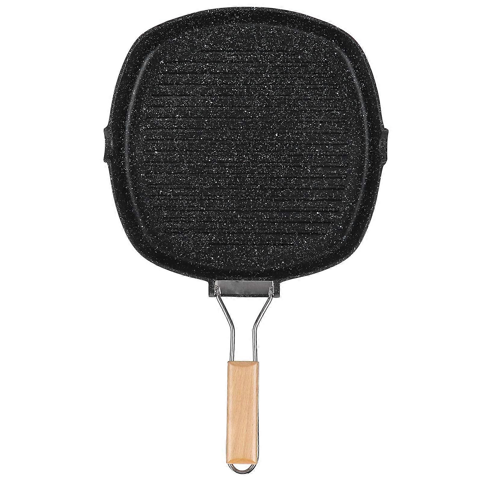 Non-Stick Camping Frying Pan with Foldable Handle, BBQ Grill Pan, 28cm Lightweight Aluminum Cookware