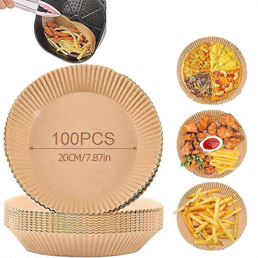 Disposable air fryer paper, round, grease and water resistant, food-safe non-stick liner, 20×4.5 cm, 100 pieces