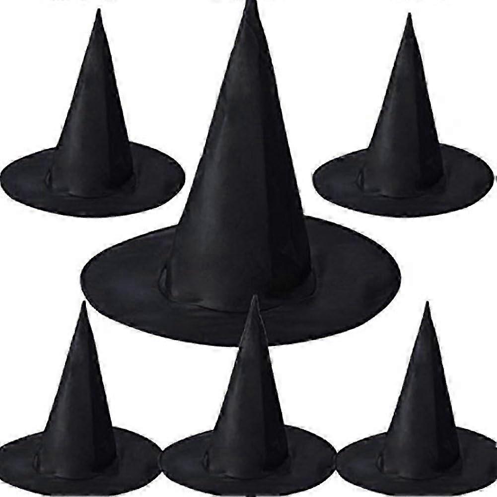 大人と子供のための6つのハロウィーンの魔女の帽子のセット、面白い先のとがった魔法使いのコスチュームキャップ、ブラックベルベット、フリーサイズ