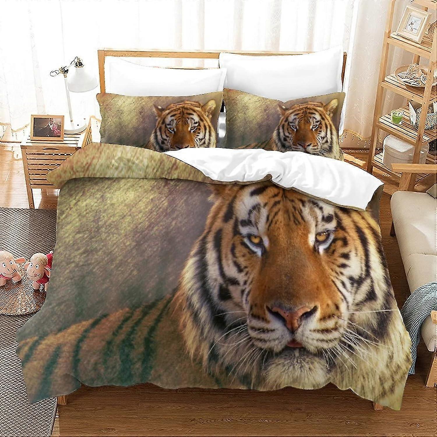 Tiger Duvet Cover Set Bedding with Zipper Closure, Ultra Soft Microfiber Quilt Cover Set of 3 Pcs Suitable for All Ages