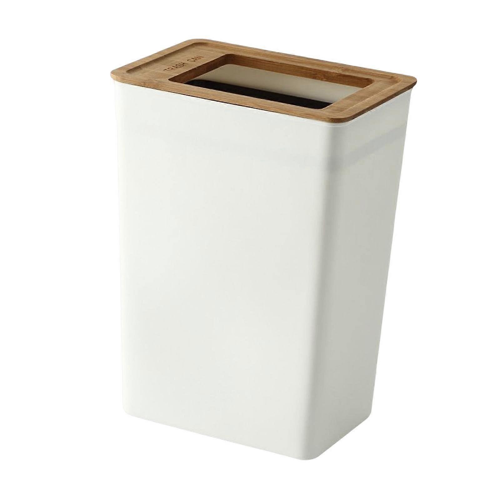 Dustbin with Bamboo Lid, Durable, NonSlip, Waste Paper Bin, Rubbish Bin for Indoor and Outdoor Kitchen