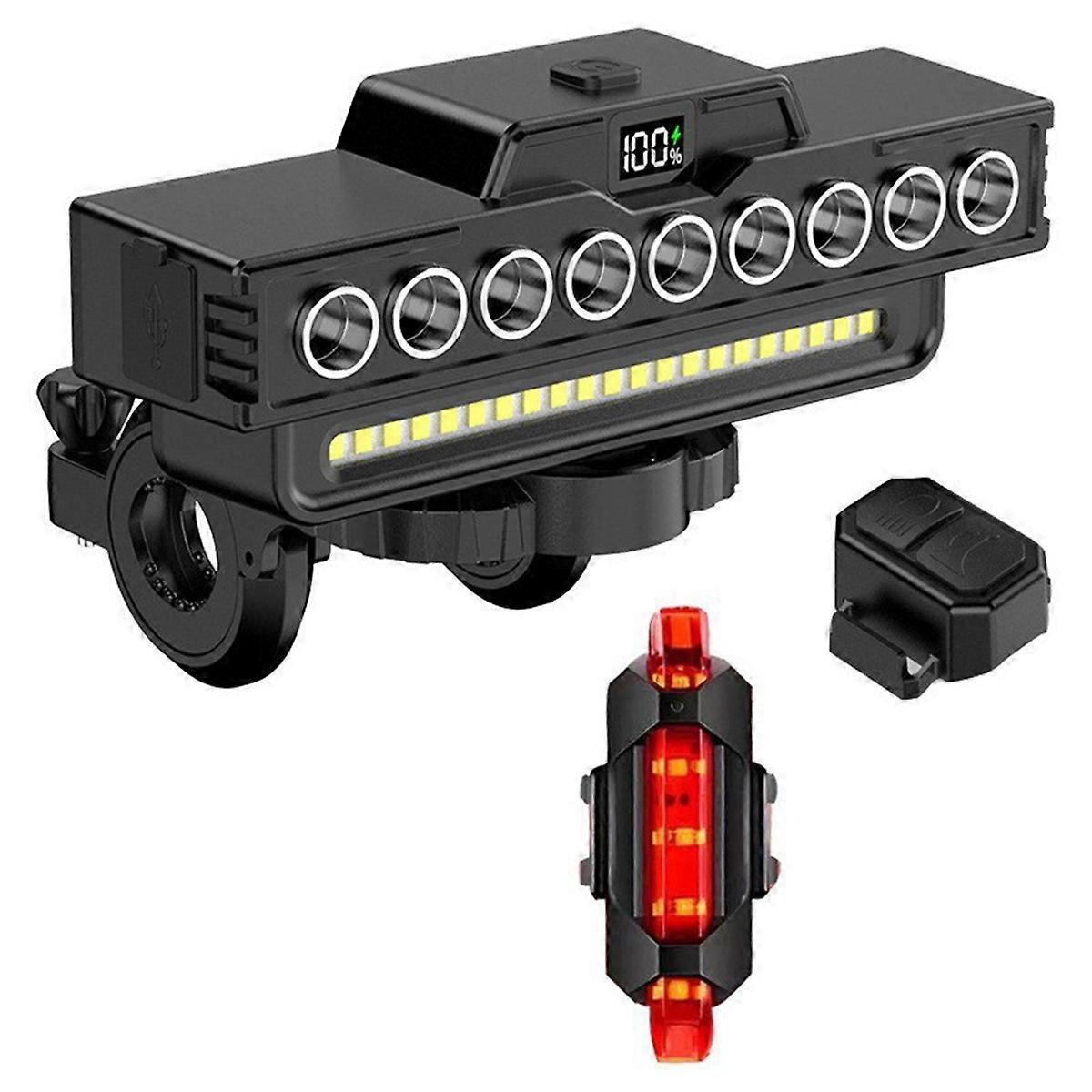 9 LED Bicycle Front Rear Light Rechargeable Mountain Bike Horn Light