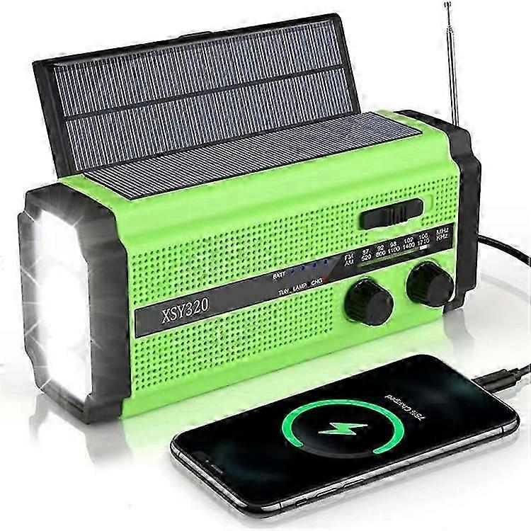 XSY320 Outdoor Solar Hand Crank FM / AM / WB Radio Flashlight 5000mAh Power BankGreen SZRH