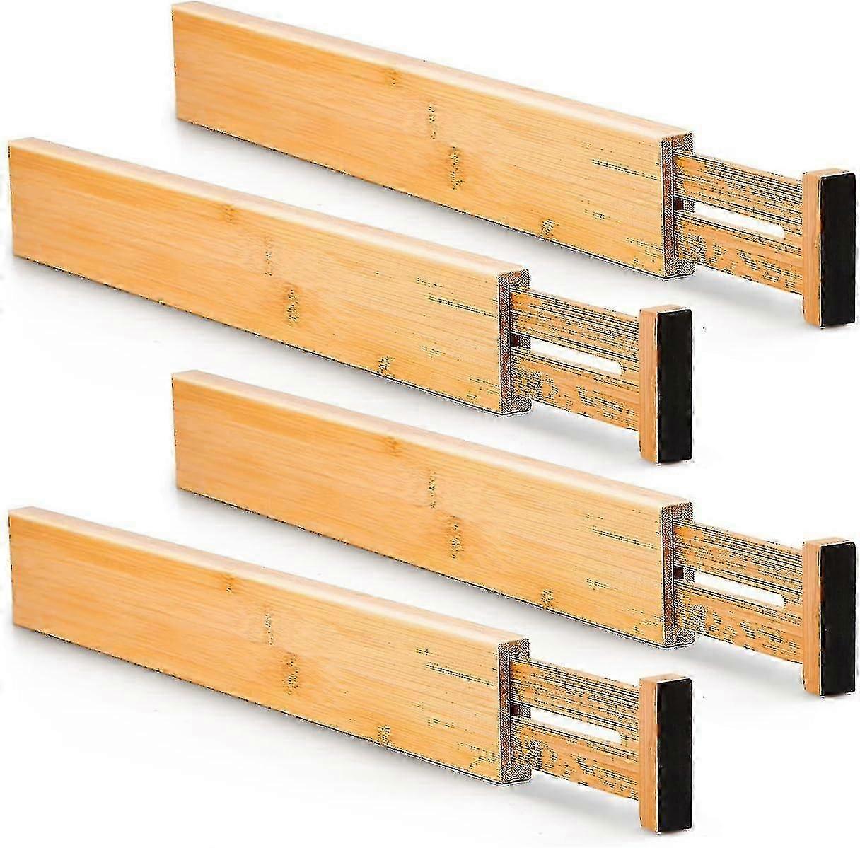 Adjustable Bamboo Drawer Dividers Set of 4, Spring Loaded Organizers for Kitchen, Bedroom, Baby Drawer (42.2-55.2cm)