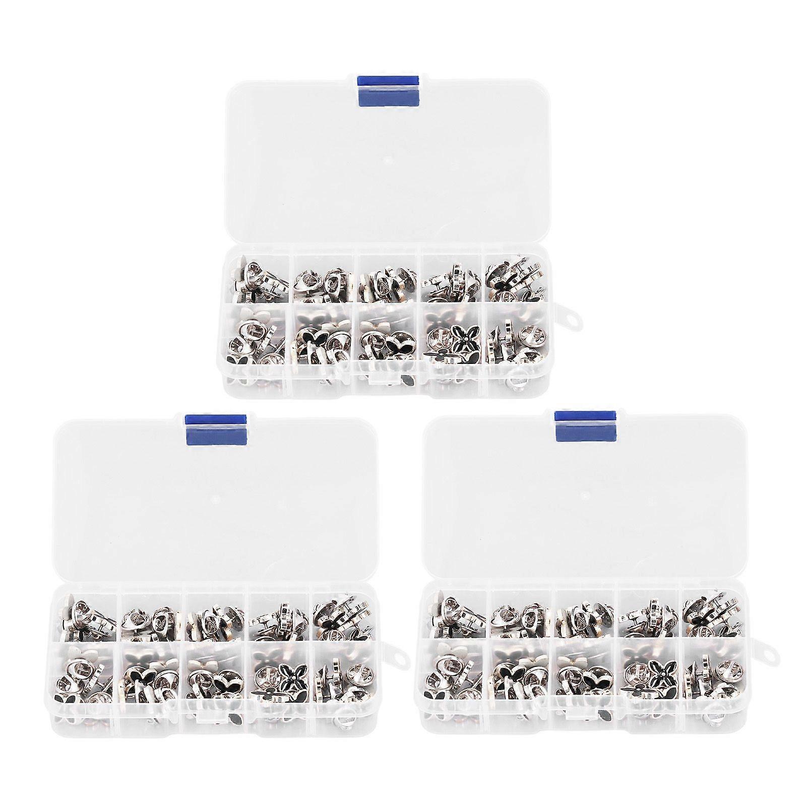 2025 Latest Model  3 Boxes 150pcs Brooch Buttons Black Four Pointed Shape