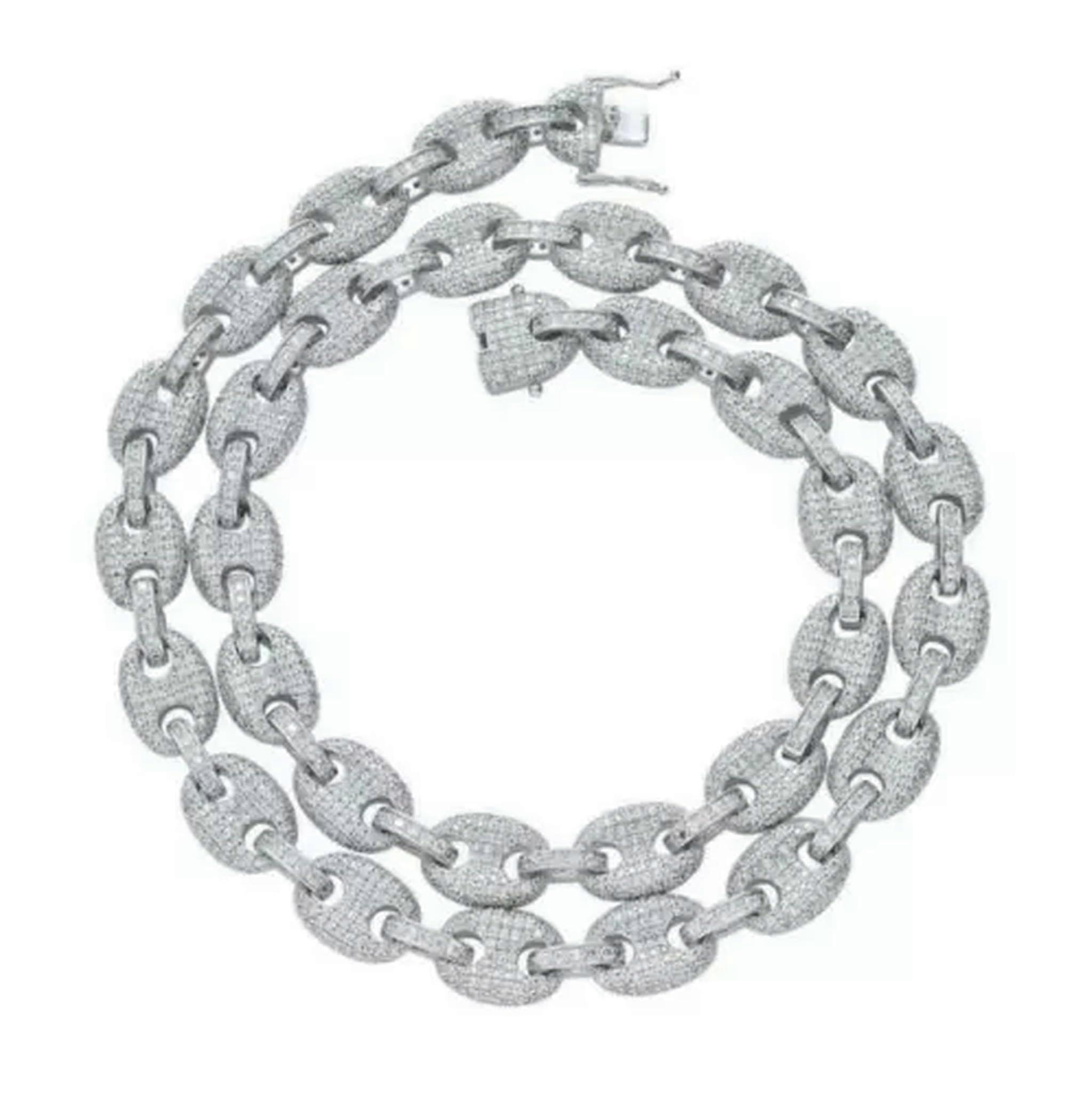 Men's necklace in hiphop style with pig nose and cubic zirconia, 12 mm, A9267 necklace – 24 inches – 14K white gold plated