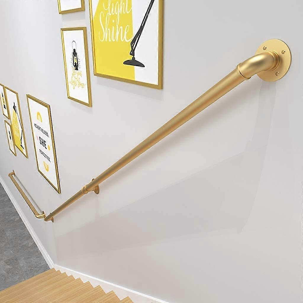 Staircase Gold Metal Iron Water Pipe Design, Complete Kit with Mounting Bracket, Modern Indoor Railing Rail (Size: 270cm) 270 cm