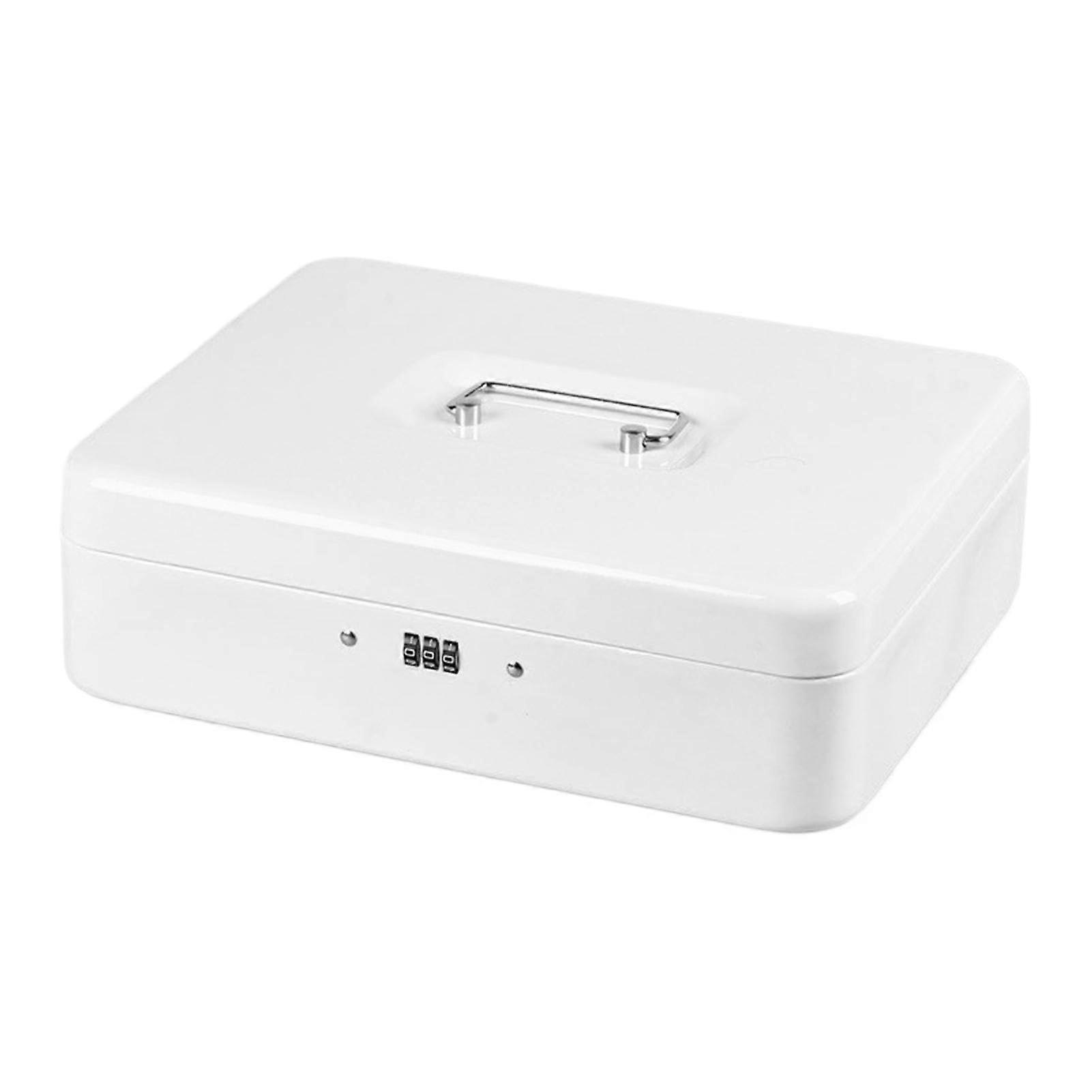 Metal money box with cash compartment, lock, secure storage, moistureresistant, white