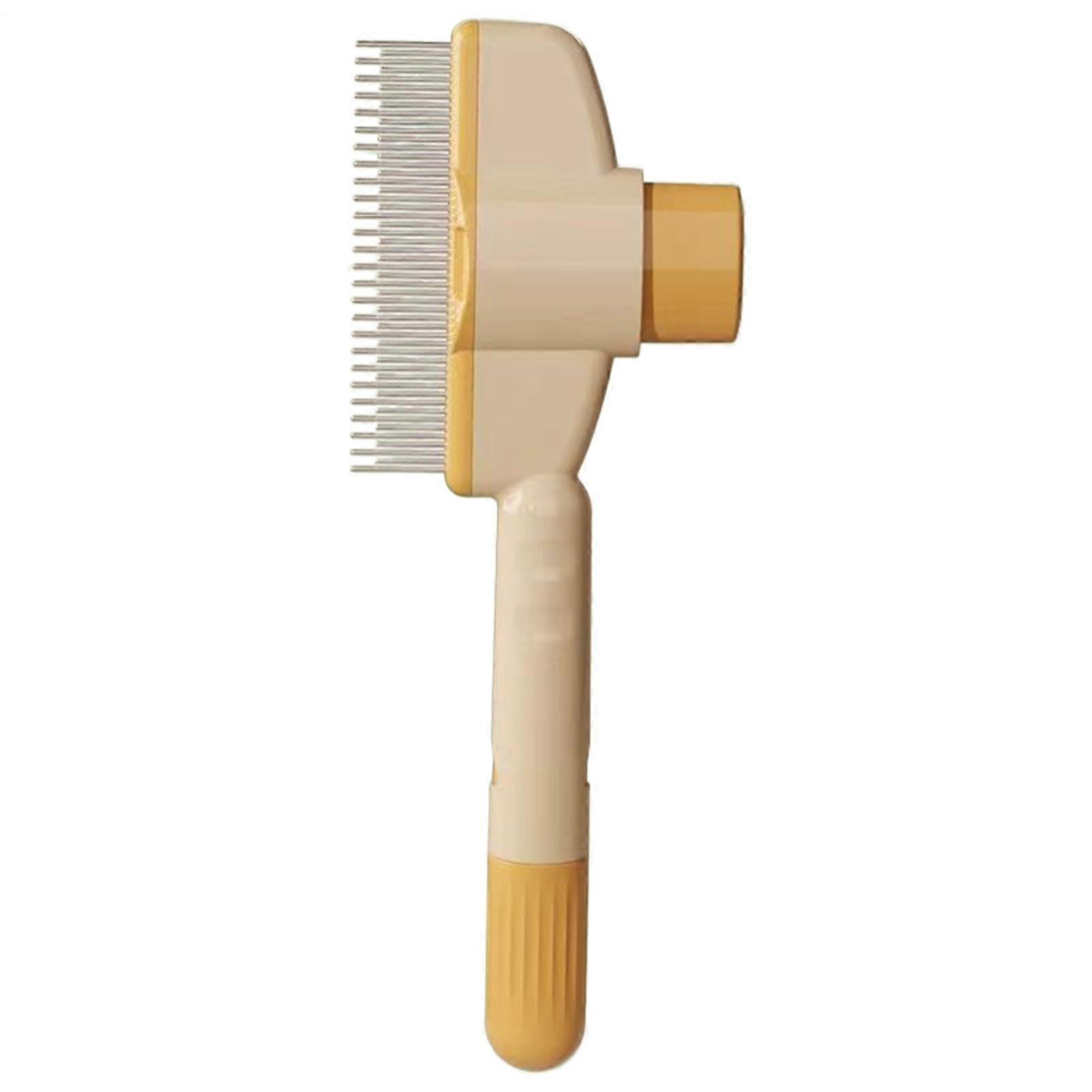 Dog Grooming Comb for Mat Removal - Self-Cleaning Brush with Detangling Feature | Portable Yellow Multifunctional Pet Tool