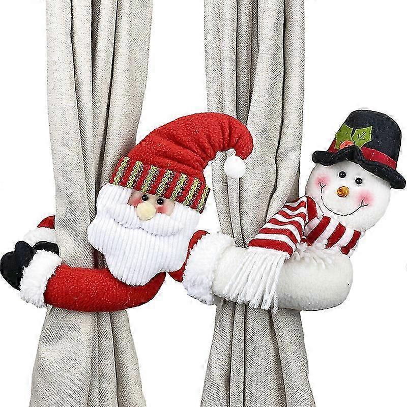 Set of 2 Christmas Curtain Buckle Tieback, Santa Snowman Curtain Holdback Clamp for Window D