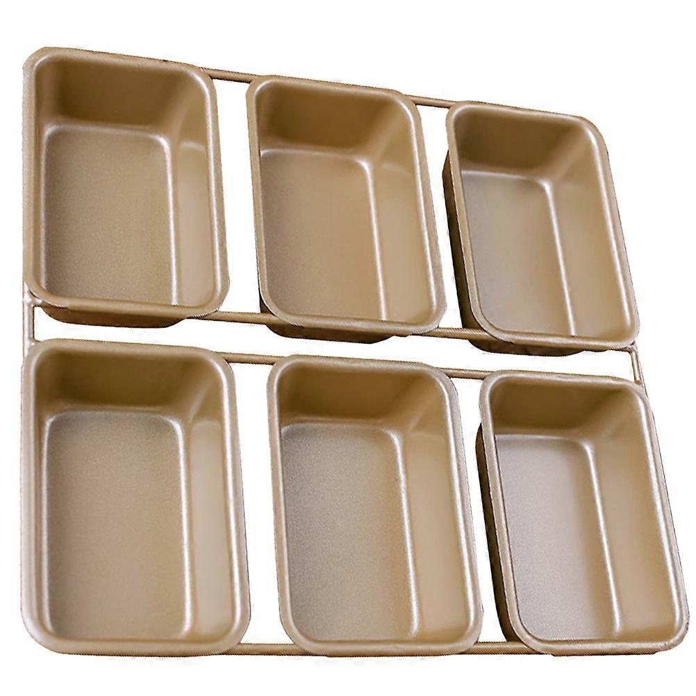 Bread Baking Mold Rectangular Non-Stick Baking Plate Tray 6 Grids Design Professional Cake Shop Use Golden 21.80x21.00x3.00cm 1Pcs